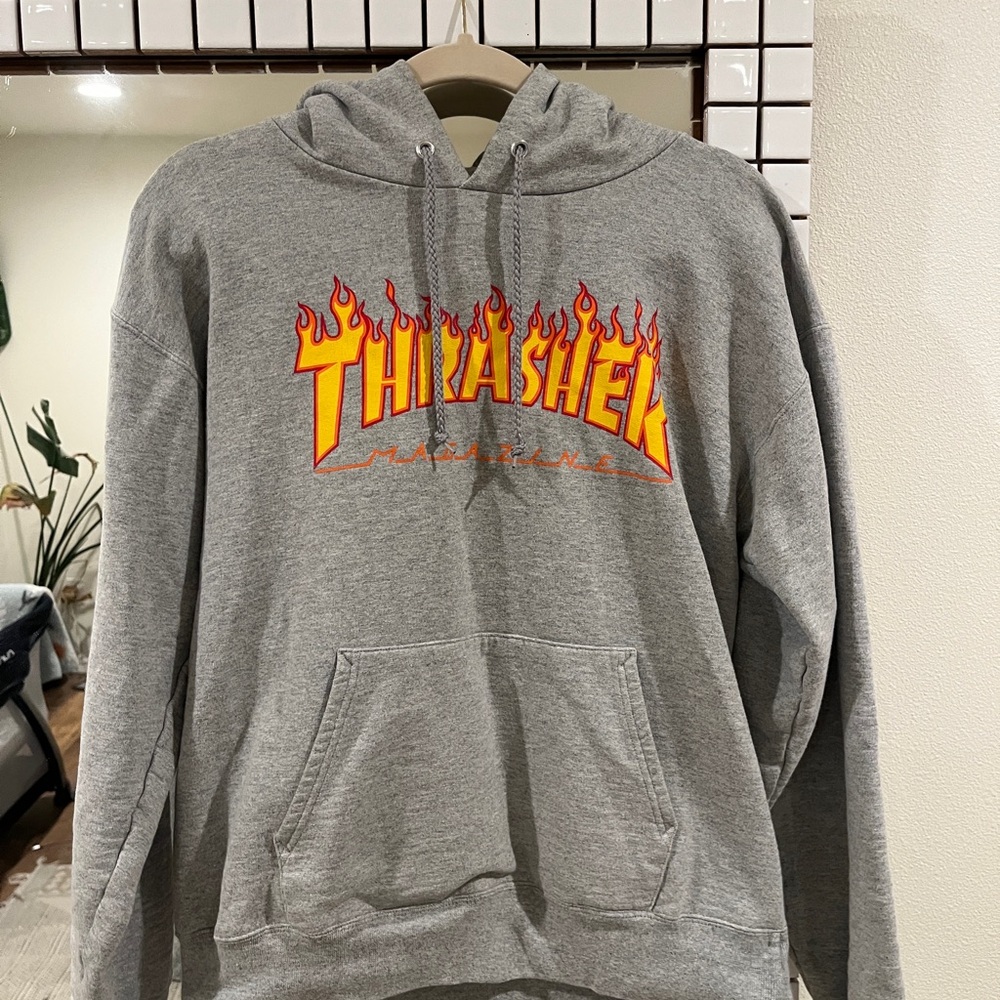 Thrasher Gray Hoodie with Flame Logo